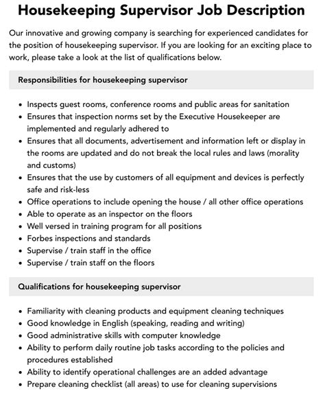 Housekeeping Supervisor Job Description [+2024 TEMPLATE].
